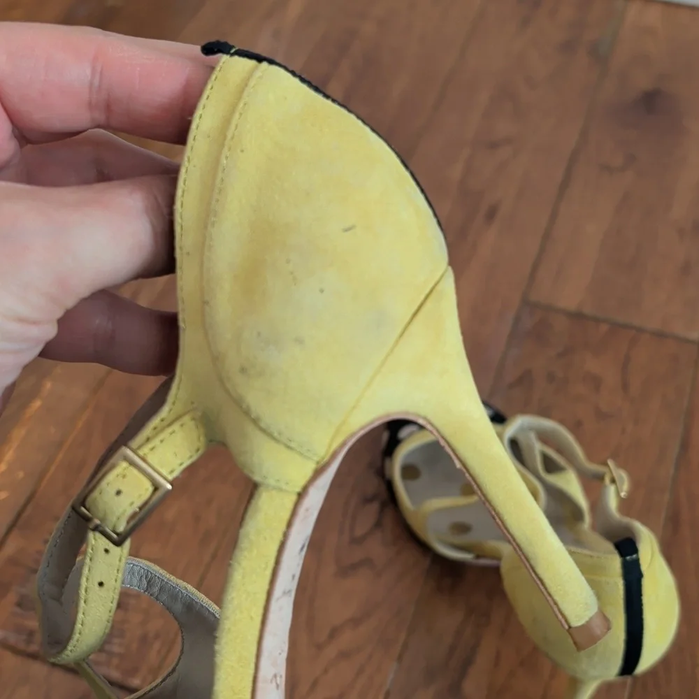 Boden Trisha Yellow and Black Polka Dot Cowhide Pointy Toe Strappy Heels - Picture 6 of 16